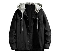 MMOOVV Men's Denim Jacket with Hood Warm Winter Jacket, black, XXL