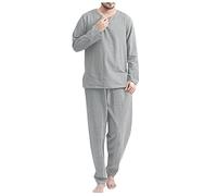 MMOOVV Mens Pyjamas Set Classic Solid Cotton and Llinen V-neck Long Sleeve Pant Sleepwear Set Casual Comfy Cosy Loungewear 2 Piece Set(Gray,M)