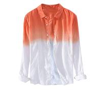 MMOOVV Men's Summer Shirt Cotton Linen Lightweight Breathable Tie Dye Gradient Long Sleeve Shirt, orange, 3XL