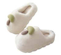 MMOOVV Mushroom Plush Slippers Women Flat Slippers Autumn Winter Warm Slippers, White, 6 UK