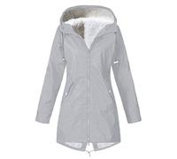 MMOOVV Winter Women Coats Solid Rain Jacket Outdoor Warm Waterproof Hooded Raincoat Windproof Zipper Hooded Sleeve Printed Turn Down Collar Top Pocket Blouse Sweatshirts(Gray)