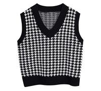 MMOOVV Women's Sleeveless Sweater Vest Fashion V-Neck Collision Color No Sleeve Jumper Pullover Casual Cozy Sweater Vest(Black,L)