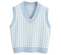 MMOOVV Women's Sleeveless Sweater Vest Fashion V-Neck Collision Color No Sleeve Jumper Pullover Casual Cozy Sweater Vest(Blue,L)