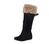 MMOOVV Women's Winter Boots with Fur Edge Warm Knitted Boots with Foldable Shaft in Various Colours, black, 5 UK