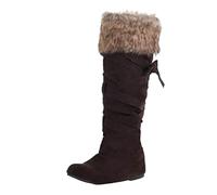 MMOOVV Women's Winter Boots with Fur Edge Warm Knitted Boots with Foldable Shaft in Various Colours, brown, 8 UK