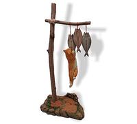 MMOS X JXK Fish-Stealing Black Cat with Fish Figurine Intricate Texture Details, Gift for Family