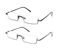 MMOWW 2 Pairs Half Frame Reading Glasses Metal Rectangle Slim Half for Men Women Spring Hinge Slim Readers Semi Rimless (Black+Grey, +1.0)