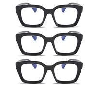 MMOWW 3-Pack Oversized Reading Glasses for Women - Anti Blue Light Glasses with Square Frame (Black, 2.5)