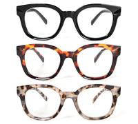MMOWW 3 Pack Oversized Reading Glasses for Women Blue Light Blocking Computer Readers with Round Frame +3.0
