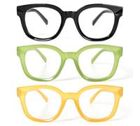 MMOWW 3 Pack Oversized Reading Glasses for Women Blue Light Blocking Computer Readers with Round Frame (3 Mix Color, +3.0)
