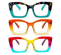 MMOWW 3 Pack Oversized Reading Glasses for Women Square Frame Fashion Style Blue Light Blocking Readers (3 Pack Mix Color, +1.5)