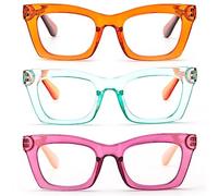 MMOWW 3 Pack Oversized Reading Glasses for Women Square Frame Fashion Style Readers Blue Light Blocking Reading Glasses (3 Mix Color, +2.0)