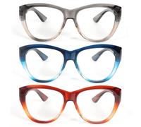 MMOWW 3 Pack Oversized Reading Glasses Round Frame for Women Blue Light Blocking with Spring Hinge Computer Readers +1.5