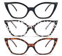 MMOWW 3 Pack Reading Glasses Cat-Eye Readers Frame for Women, Fashion Blue Light Blocking Glasses with Spring Hinges +2.75