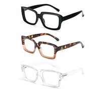 MMOWW 3-Pack Reading Glasses for Women - Blue Light Blocking Stylish Oversize Square Frame Anti Glare Digital Eyestrain Ladies Reader +1.5