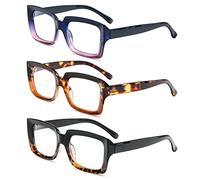 MMOWW 3-Pack Reading Glasses for Women - Blue Light Blocking Stylish Oversize Square Frame Anti Glare Digital Eyestrain Ladies Reader (Black Tortoiseshell + Tortoiseshell Tea + Blue Purple, +1.5)