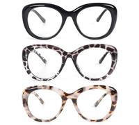 MMOWW 3 Pack Reading Glasses Large Round Comfortable for Women Men Blue Light Blocking Computer Readers +1.5
