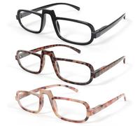 MMOWW 3 Pack Reading Glasses Rectangular Frame for Mens Womens Unique Fashion with Spring Hinge Blue Light Blocking Computer Readers +1.0