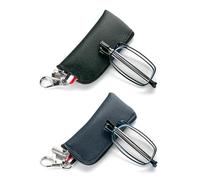 MMOWW Foldable Reading Glasses for Men and Women with Telescopic Rod with Zip Key Ring Mini Blue Light Filter Glasses (Black + Blue, +2.0)