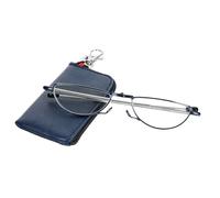 MMOWW Folding Reading Glasses Half Moon Metal Frame With Zipper Keychain | for Men and Women, Portable Glasses, Blue Light Blocking, Mini Readers with Telescopic Rod Foldable