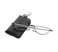 MMOWW Folding Reading Glasses Half Moon Metal Frame With Zipper Keychain | for Men and Women, Portable Glasses, Blue Light Blocking, Mini Readers with Telescopic Rod Foldable