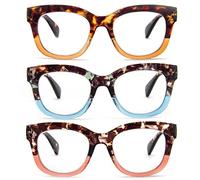 MMOWW Oversized Reading Glasses 3 Pack for Women Blue Light Blocking with Spring Hinge Computer Readers Ladies +3.5