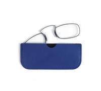 MMOWW Reading Glasses Metal Rectangle Clip-on Nose for Men Women with Pocket Leather Case Glasses with Flex-Fit Technology (Blue, +2.5)