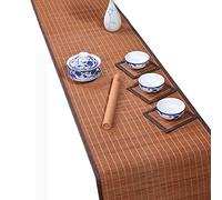 MMQGQ Bamboo Table Runner With Brown Fabric Border,Farmhouse Handmade Table Runners，Non-Slip Placemats For Long Dining Coffee Table Mats(Size:40×300cm)