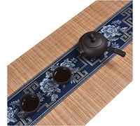 MMQGQ Japanese Bamboo Silk Table Runner, Fabric Hand-woven Tablemats, Tea Room Coffee Table Non-slip Placemats, Navy Blue(Size: 30×120cm)