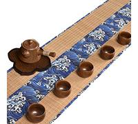 MMQGQ Japanese Bamboo Table Runner With Pattern, Long Tabletop Party Hotel Tablemats, Washable Non-slip Durable Place Mat, Blue/gold，Many Styles(Color:wave,Size:30×120cm)