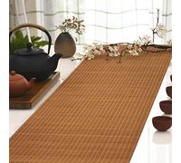 MMQGQ Natural Bamboo Table Runner With Fabric Border, Non-slip Tea Table Mat,Party Hotel Tabletop Decor Placemats, Shade Bamboo Curtain(Size:60×120cm)