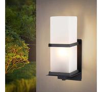 MMRTDJDR 13" White Glass Wall Lantern Outdoor Square Wall Lighting Black Aluminum Wall Sconce E27 Outside Rustproof Wall Lamp For Farmhouse Courtyard Porch Walkway
