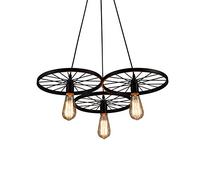 MMRTDJDR 3-Lights Wheel Vintage Industrial Pendant Lamp Fitting Black Retro Hanging Light Antique Wrought Iron E27 Drop Lighting Fixture for Workshop Resturant Kitchen Island