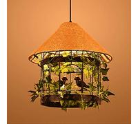 MMRTDJDR American Industrial Retro Iron Art Pendant Lighting Hand Woven Hemp Rope Ceiling Hanging Lamps Loft Bird Cage with Plant Suspension Light Personality Creative Restaurant Light E27 Base,B,B
