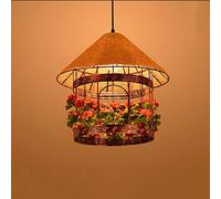 MMRTDJDR American Industrial Retro Iron Art Pendant Lighting Hand Woven Hemp Rope Ceiling Hanging Lamps Loft Bird Cage with Plant Suspension Light Personality Creative Restaurant Light E27 Base,a,a