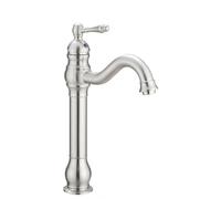MMRTDJDR Basin Taps Bathroom Basin Tap 360° Swivel Retro Style Brass Single Lever High Bathroom Sink Mixer Faucet, Hot/Cold Water, with UK Standard Hoses, Brushed
