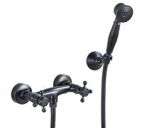 MMRTDJDR Bath Shower Mixer Tap Wall Mounted Bathtub Faucet Vintage Style Brass Dual Handle Bath Taps, Bathroom Tub Faucet, with Handshower and 1.5m Shower Hose, Black