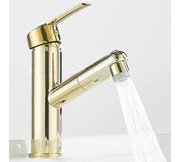 MMRTDJDR Bathroom Faucet with Pull Out Spray Gold Faucet Hot and Cold Water Brass Telescopic Basin Faucets-A
