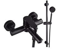 MMRTDJDR Bathroom Shower Faucet Set 304 Stainless Steel Bathtub Into The Wall Dual Mixed Water Valve Hot and Cold(Black Set-Pole)