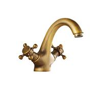 MMRTDJDR Bathroom Sink Faucet hot and Cold Water Double Handle Antique Brass Kitchen Vanity Single Hole(Antique)
