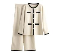 MMRTDJDR Charming Pajama Sets for Women 2026 Women's Autumn Winter Solid Color Long Sleeve O Neck Knit Sweater Wide Leg Pants Loose Version Of Casual Home Wear Sets Women's Knit Pajamas