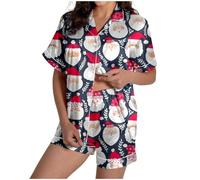 MMRTDJDR Christmas Pyjama Set for Women Women's Pattern Print Cute Button Short Sleeve Top Shorts Set for Indoor Home Outdoor Work Party Xmas Gifts