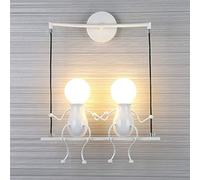 MMRTDJDR Creative Wall Lamp Wall Lantern Little Man 2-Light Wall Sconce for Living Room Bedroom Bedside Lamp Corridor Aisle Staircase Indoor Decoration Wall Lighting,White