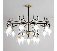 MMRTDJDR Dining Room, Chandelier Antler Brushed Brass Ceiling Light Fixture Adjustable Industrial Pendant Light Fixture for Bedroom,Living Room,Black,15 Lights
