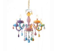 MMRTDJDR E14 American Pastoral K9 Crystal Chandelier Hang Lighting Ceiling Light 's Room 6 Arms Creative Button Colourful Chandeliers-Macarone 5 head 59 * 55cm