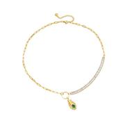 MMRTDJDR Emerald Green Feather Pendant Necklace Asymmetric Chain Bracelet Set Boho-Chic Jewelry Women Minimalist Accessories