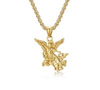 MMRTDJDR European and American Vintage Style St. Michael the Archangel Steel Necklace Personality Fashion Accessory