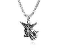 MMRTDJDR European and American Vintage Style St. Michael the Archangel Steel Necklace Personality Fashion Accessory