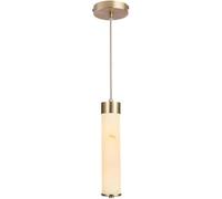 MMRTDJDR Farmhouse Marble Cylinder Lampshade Pendant Light Brushed Brass Finish Natural Alabaster Hanging Lamp Nordic Chandelier for Dining Room Bedroom Living Room(1-Light)