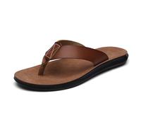MMRTDJDR Flip Flop Men Men’s Italian Style Pu Leather Flops, Eva Footbed & Rubber Outsole, Casual Beach Hotel Slippers, Sizes 38-47-khaki-46
